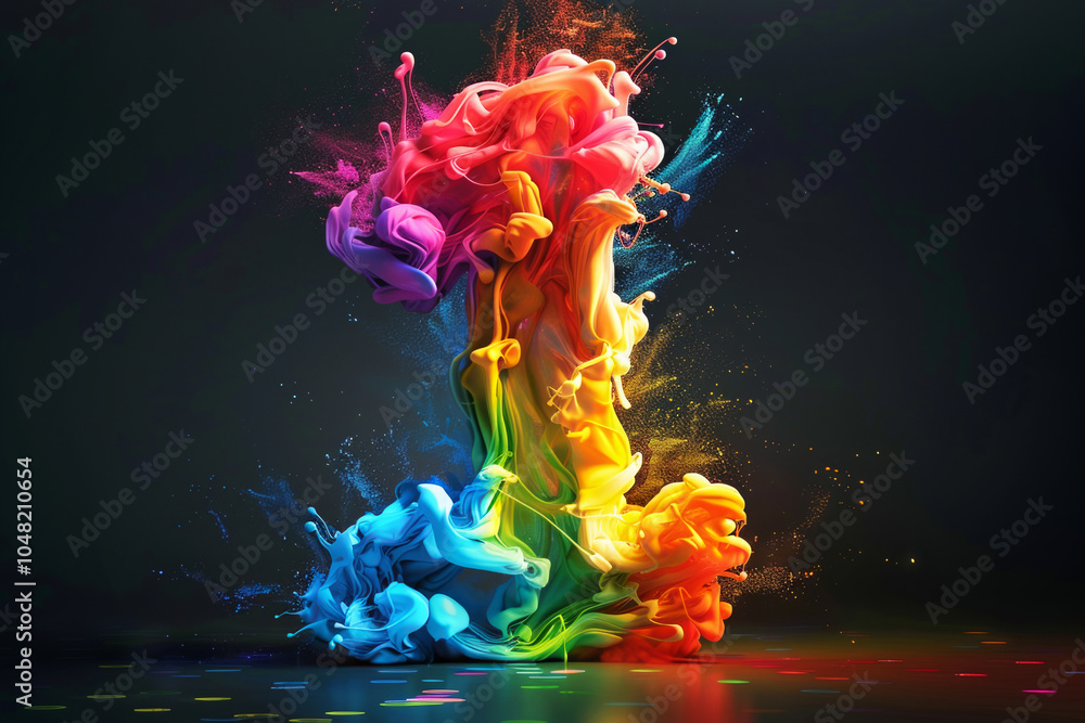 Poster a colorful explosion of paint with the number 1 in the middle