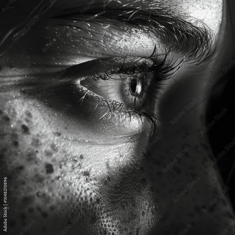Aufkleber close-up of a captivating eye with intricate details and freckles, highlighting texture and depth in