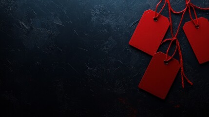 Dynamic Black Friday banner featuring vibrant red sale tags and bold white text on a dark, minimalist background for an eye-catching design.