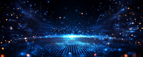 Obraz premium Glowing Cosmic Grid Backdrop of Futuristic Space and Technology