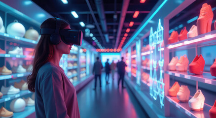 Naklejka premium Future Store: Exploring Products with VR & AR