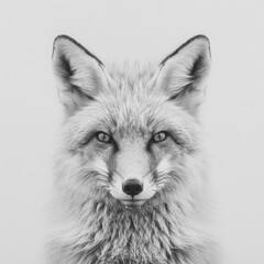 Naklejka premium Close-up Portrait of a Majestic Fox with Intense Eyes Against a Minimalist White Background, Showcasing Its Intricate Fur Texture and Expression