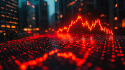 A red line graph with a downward trend. The graph is on a black background. Scene is one of concern or worry, as the downward trend suggests a negative outcome