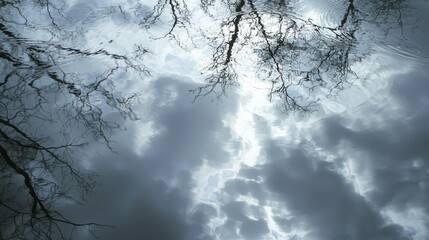 Serene Reflections: Tranquil Pond Mirroring Tumultuous Storm Clouds Above, Ultra-Detailed Nature Photography