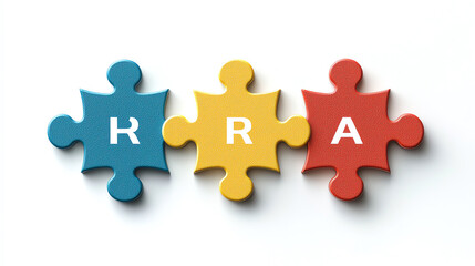 Obraz premium Simple design with puzzle pieces labeled Development, Wellbeing, and AI coming together, symbolizing HR strategy