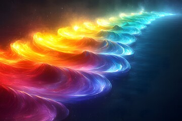 Fototapeta premium Vibrant rainbow waves of light in a surreal abstract landscape