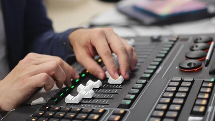 DJ console.recording studio. Video in slow motion. High quality 4k