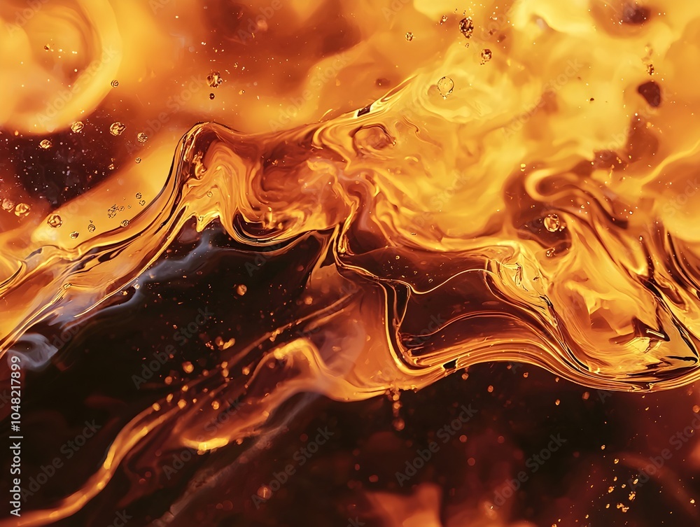 Poster blending of elements surreal flames dancing on liquid surface creating mesmerizing background