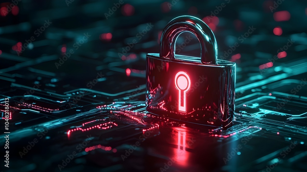 Poster sleek metallic padlock with glowing digital interface symbolizes high tech security and modern data 