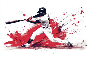 Illustration of baseball player hitting the ball.	