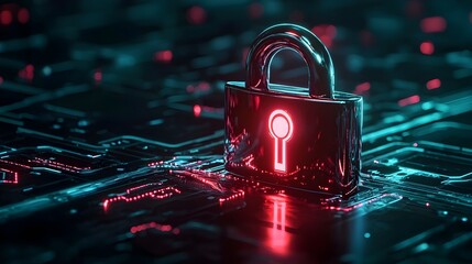 Sleek Metallic Padlock with Glowing Digital Interface Symbolizes High Tech Security and Modern Data Protection