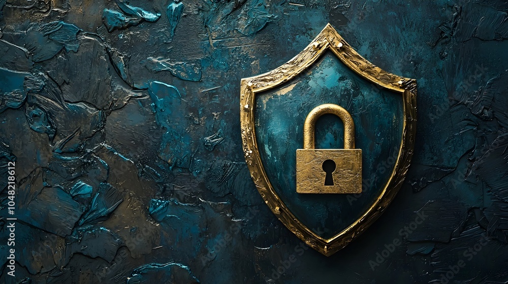 Poster padlock icon with shield emblem symbolizing robust security mechanisms