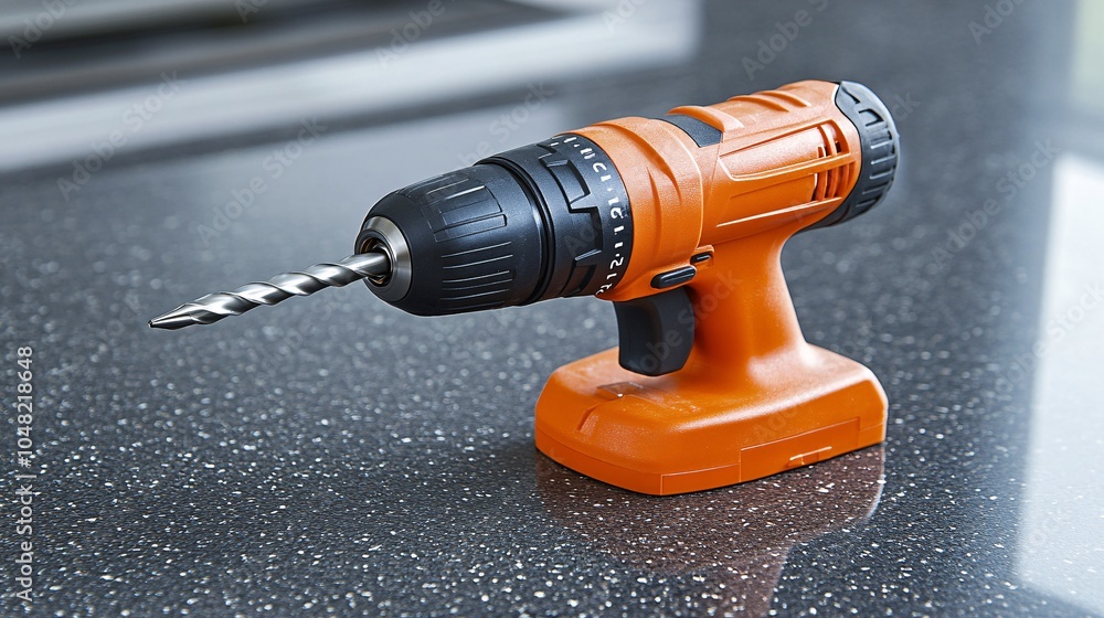 Aufkleber craftsman using a professional-grade drill to install cabinetry in a home renovation project stock p