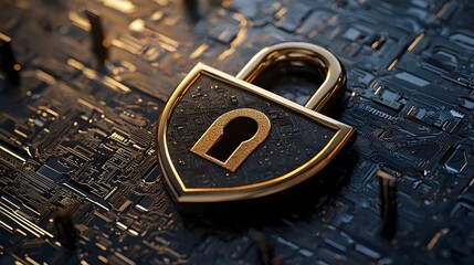 Secure Padlock Icon with Shield Emblem Symbolizing Strong Defense Mechanisms and Fortified Security
