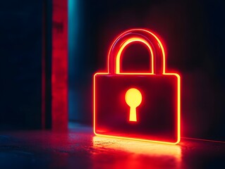 Glowing Neon Padlock Icon Symbolizing Digital Security Awareness