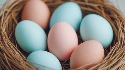 Colorful Chicken Eggs in a Nest Closeup Shot