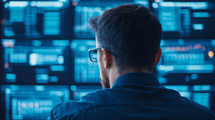 HR professional reviewing interconnected employee profiles on screen, symbolizing networkbased management