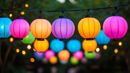 Obraz premium Colorful Lanterns Illuminate Vibrant Festival Setting