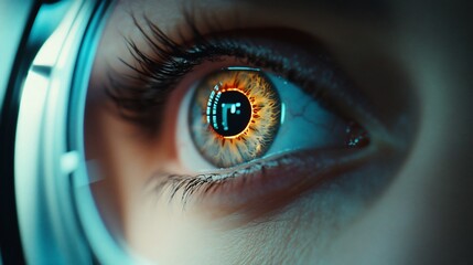 Close-up of a human eye with a glowing digital code reflected in the iris, representing the intersection of technology and humanity.