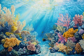 Naklejka premium Colorful Coral Garden with Various Species Underwater