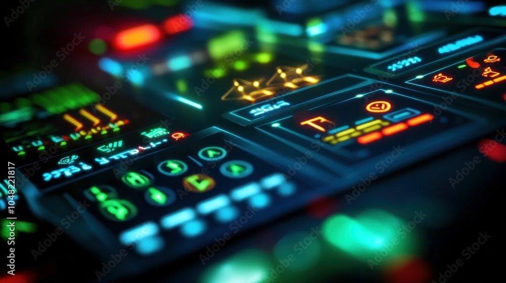 Aufkleber futuristic control panel with glowing interface elements