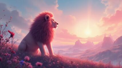lion in the sunset