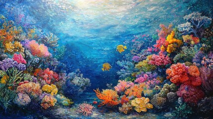 Naklejka premium Vibrant Coral Reef with Diverse Marine Life
