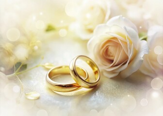 Gold Wedding Rings Watercolor Painting with Tilt-Shift Effect for Elegant Decor and Invitations