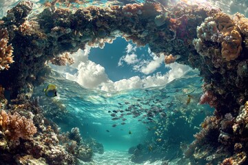 Obraz premium Vibrant Coral Archway in Clear Ocean Water