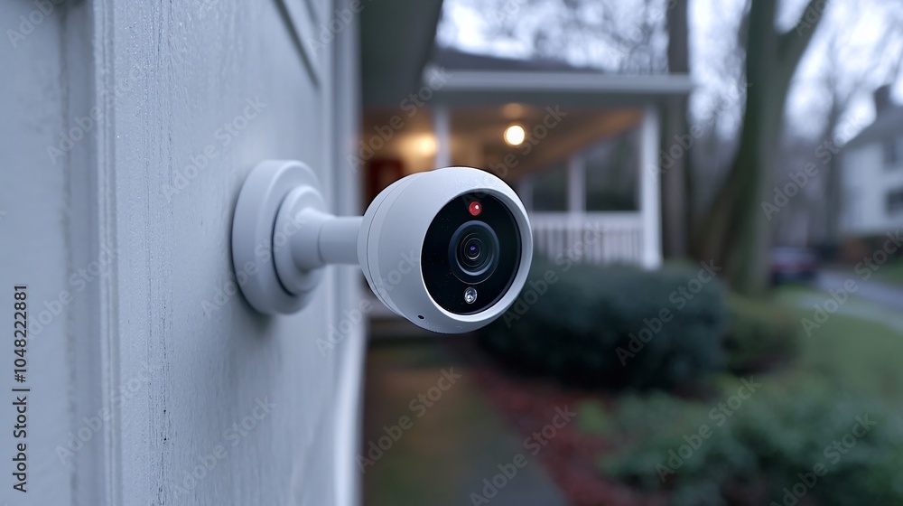 Poster Technician installing smart home security features including door cameras and motion sensors in a newly rented property Stock Photo with side copy space