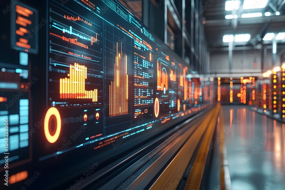 Poster logistics control center with real time data analytics on screens