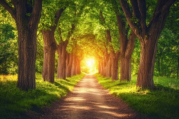 Obraz premium Serene Pathway Through Newly Planted Trees in Forest