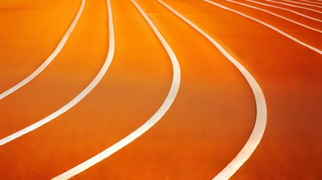 A close up of an orange running track with white lines