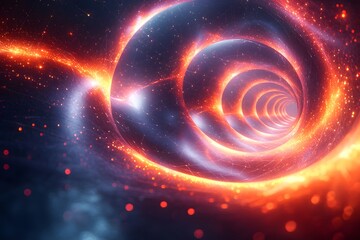 Obraz premium Dynamic neon tunnel with glowing particles and futuristic light patterns