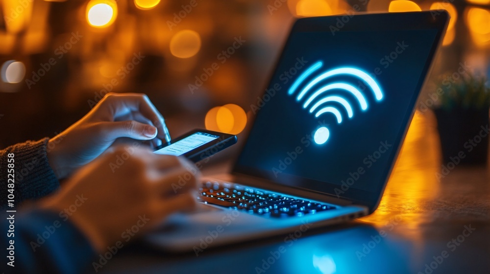 Poster technician setting up high-speed internet and smart devices in a modern rental home for a young prof