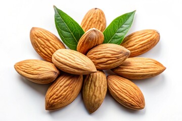 Fototapeta premium Almond and leaves, isolated on white background