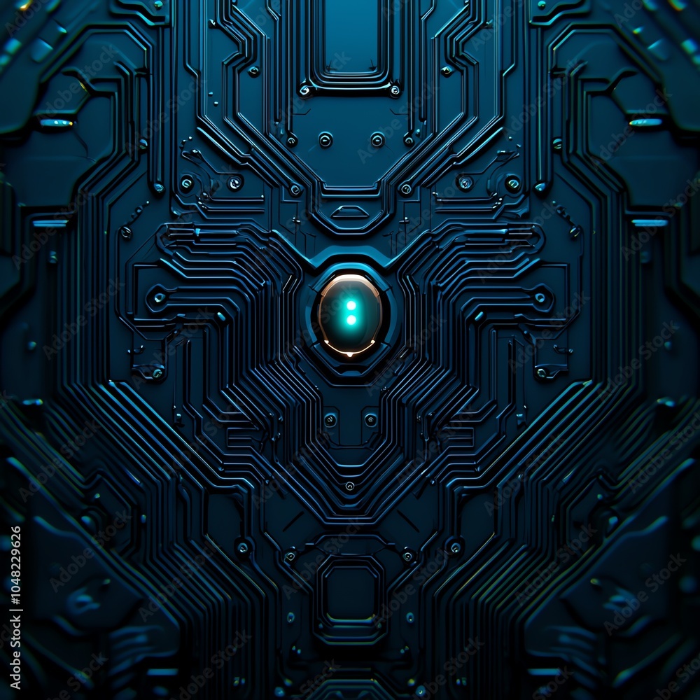 Poster futuristic abstract circuit design with glowing elements, ideal for technology and digital themes.