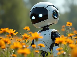 robot with flower