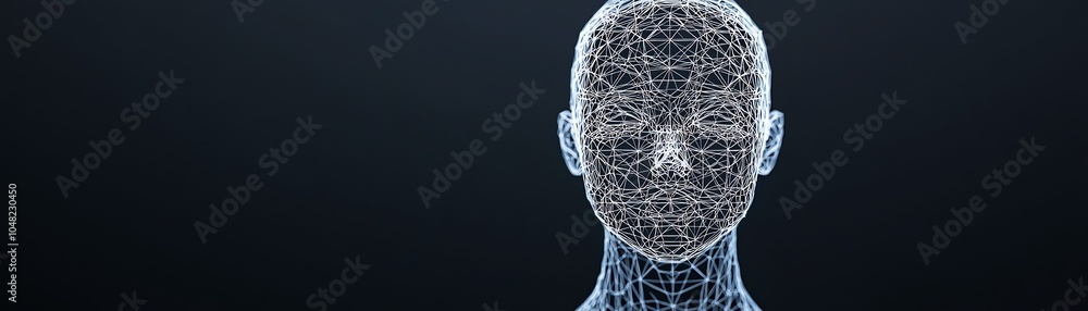 Poster futuristic digital face representation showcasing advanced technology and artificial intelligence in