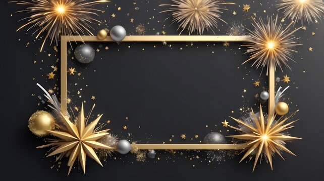 Background frame with stars and fireworks