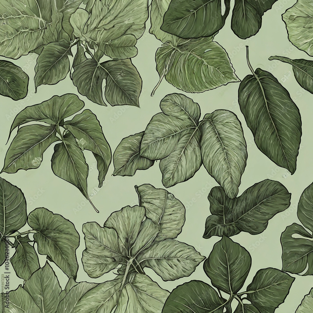 Wall mural seamless pattern with leaves