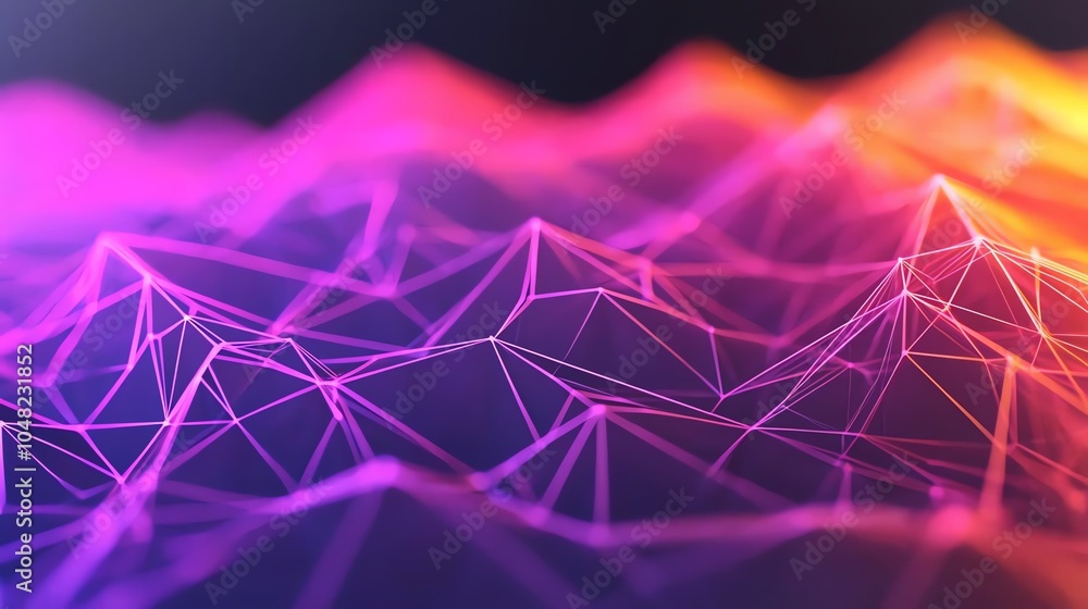 Poster a vibrant abstract background featuring interconnected lines in purple and orange tones, creating a 