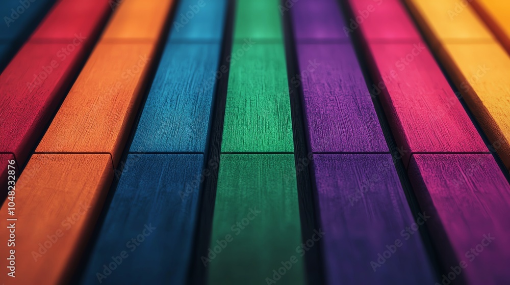 Poster vibrant wooden planks arranged in colorful stripes create an engaging and artistic visual for variou