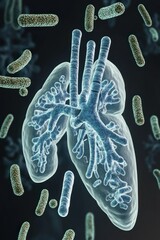 Naklejka premium A stylized illustration of lungs surrounded by bacteria, highlighting respiratory health.