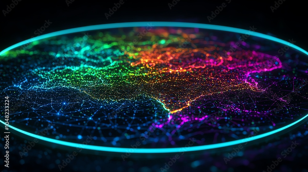 Poster vibrant digital globe showcasing a colorful network of connections and data points in a futuristic d