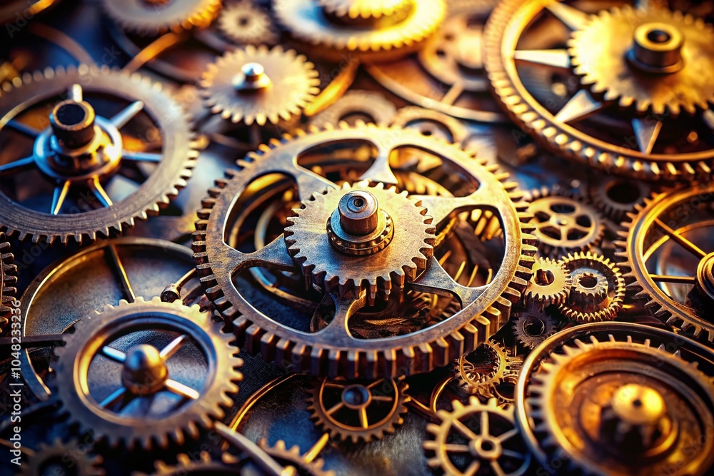 Poster intricate mechanism in macro photography: a close-up exploration of gears and cogs for technical ins