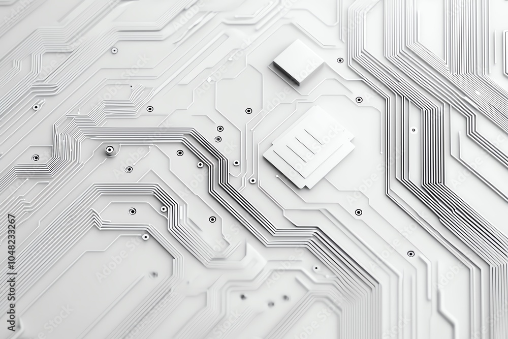 Poster abstract close-up of a modern circuit board featuring intricate lines and patterns in a sleek, minim