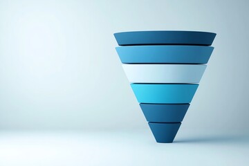 Stylish blue funnel used for data analysis and marketing concepts, representing stages in a process or customer journey.