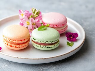 Elegant Dessert Plate with Colorful Macarons