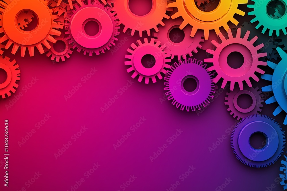 Poster vibrant gears in a colorful arrangement, showcasing the fusion of art and engineering in a dynamic b